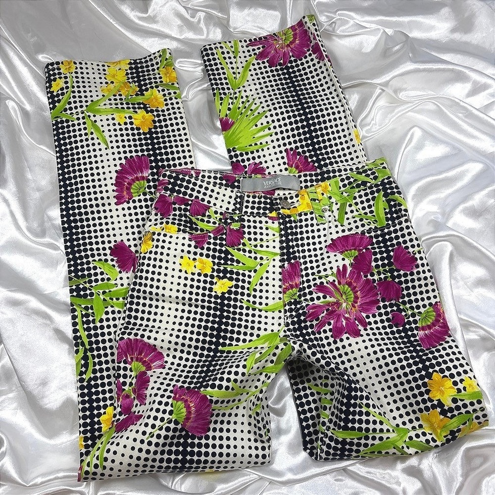 Vintage Versace Jeans Couture Pants Floral Polka Dot Excellent Made in Italy 29